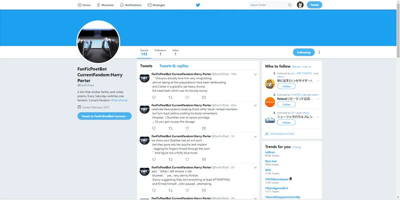 fanfiction poet — twitter bot profile